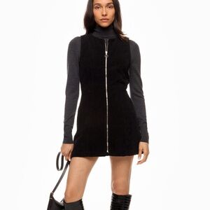NWT REFORMATION Suzie Corduroy Mini Dress Black Size 10 Zip Front Shift